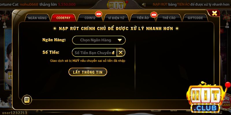 Cách nạp tiền và nhận khuyến mãi từ Hitclub